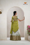 Traditional Green Rainy Chekcs Half Saree | Lehenga For Girls