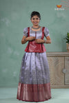 Blue Traditionl Mango Breeze Alpha Pattu Pavadai Set for Girls