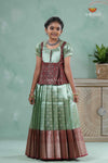 Green Traditionl Mango Breeze Alpha Pattu Pavadai Set for Girls