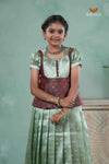 Green Traditionl Mango Breeze Alpha Pattu Pavadai Set for Girls