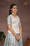 Blue White Peacock Traditional Pattu Pavadai Set