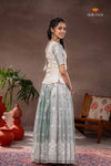 Blue White Peacock Traditional Pattu Pavadai Set