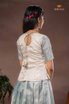 Blue White Peacock Traditional Pattu Pavadai Set