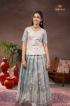 Blue White Peacock Traditional Pattu Pavadai Set