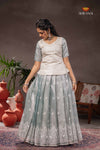 Blue White Peacock Traditional Pattu Pavadai Set