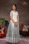 Blue White Peacock Traditional Pattu Pavadai Set