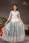 Blue White Peacock Traditional Pattu Pavadai Set
