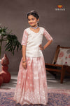 Pink White Peacock Traditional Pattu Pavadai Sets