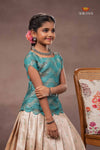 Peach Brocade Wave Traditional Pattu Pavadai Set for Girls