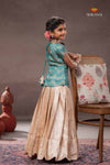 Peach Brocade Wave Traditional Pattu Pavadai Set for Girls