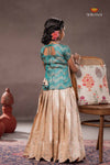 Peach Brocade Wave Traditional Pattu Pavadai Set for Girls