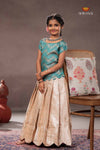 Peach Brocade Wave Traditional Pattu Pavadai Set for Girls