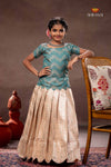 Peach Brocade Wave Traditional Pattu Pavadai Set for Girls