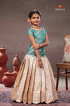 Peach Brocade Wave Traditional Pattu Pavadai Set for Girls
