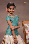 Peach Brocade Wave Traditional Pattu Pavadai Set for Girls