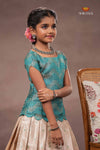 Peach Brocade Wave Traditional Pattu Pavadai Set for Girls