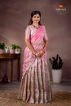 Woman wearing a pink saree with a brown background, featuring the 'Shivangi' brand.