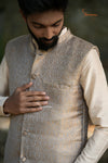 Elegant Grey Brocade KurtaFor Boys
