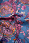 Blue Floral Handloom Pure Kanjivaram Silk Kalamkari Saree !!!