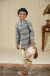 Boys Black and White Ikat Cotton Kurta !!!