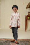 Boys Cream and White Ikat Cotton Kurta !!!