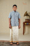 Boys Grey Handloom Ikat Shirt !!!