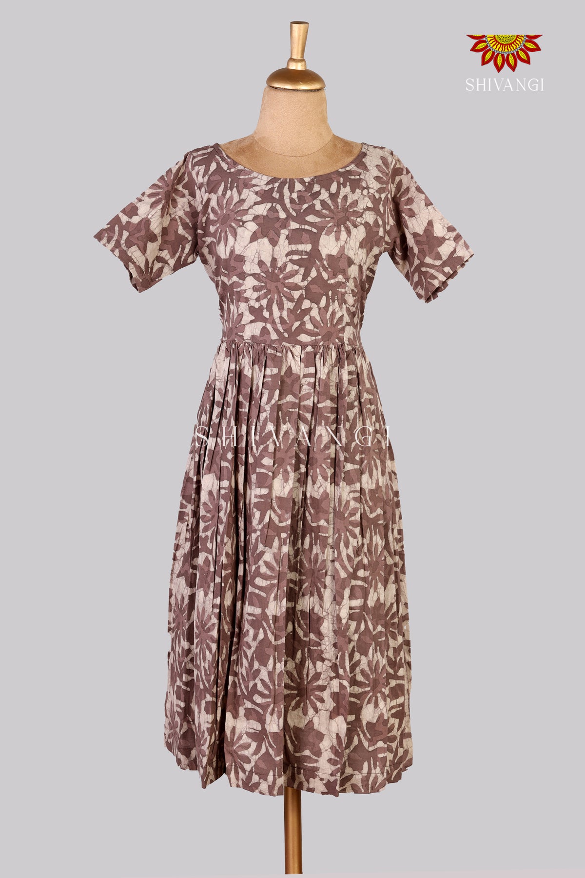 Van Roth Frock Brown Bagru Floral Frock For Kids
