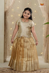 Gold Cherry Blossom Traditional Pattu Pavadai Set for Girls