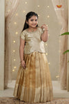 Gold Cherry Blossom Traditional Pattu Pavadai Set for Girls