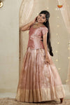 Pink Cherry Blossom Traditional Pattu Pavadai Set for Girls