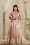 Pink Cherry Blossom Traditional Pattu Pavadai Set for Girls