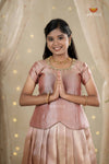 Pink Cherry Blossom Traditional Pattu Pavadai Set for Girls