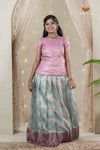 Sky Blue Climbing Rose Traditional Pattu Pavadai Set for Girls