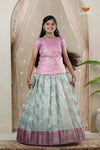 Sky Blue Climbing Rose Traditional Pattu Pavadai Set for Girls
