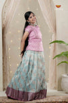 Sky Blue Climbing Rose Traditional Pattu Pavadai Set for Girls