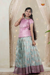 Sky Blue Climbing Rose Traditional Pattu Pavadai Set for Girls