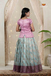 Sky Blue Climbing Rose Traditional Pattu Pavadai Set for Girls