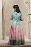 Pink Climbing Rose Traditional Pattu Pavadai Set for Girls