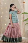 Pink Climbing Rose Traditional Pattu Pavadai Set for Girls