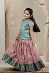 Pink Climbing Rose Traditional Pattu Pavadai Set for Girls