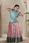 Pink Climbing Rose Traditional Pattu Pavadai Set for Girls