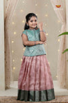 Pink Climbing Rose Traditional Pattu Pavadai Set for Girls