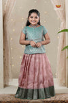Pink Climbing Rose Traditional Pattu Pavadai Set for Girls