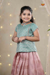 Pink Climbing Rose Traditional Pattu Pavadai Set for Girls