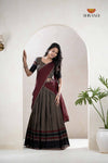 Gray Traditional Cotton Ripple Half Saree | Lehenga For Girls