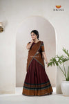 Maroon Traditional Cotton Ripple Half Saree | Lehenga For Girls
