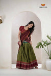 Traditional Green Cotton Sunset Half Saree | Lehenga for Girls