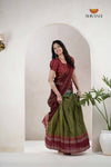 Traditional Green Cotton Sunset Half Saree | Lehenga for Girls