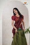 Traditional Green Cotton Sunset Half Saree | Lehenga for Girls
