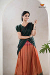 Traditional Mustard Yellow Cotton Sunset Half Saree | Lehenga for Girls